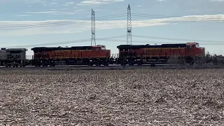 Chillicothe Subdivision - Long Westbound BNSF intermodal w/4 mid train DPU’s outside Verona, IL.