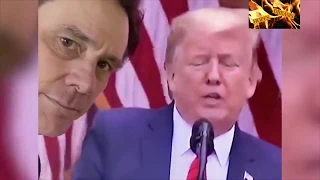 Jim Carrey coughs over the TV on president Trump