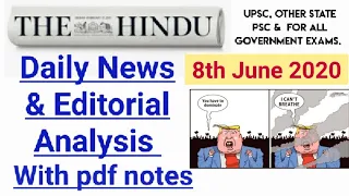 The Hindu Newspaper Analysis of 8th June 2020 only in 10 mins.