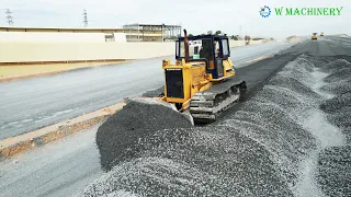 Komatsu Bulldozer Spreading Gravel Building New Roads | Dozer Trimming Gravel Skills Workers