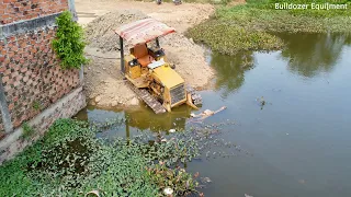 The Best !!! Bulldozer Skill Project Pushing Soil Delete Water By Mini Dump Truck 5Ton Soil.