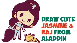 How to Draw Jasmine and Raj Tiger (Cute Chibi) from Aladdin Easy Step by Step Drawing Tutorial