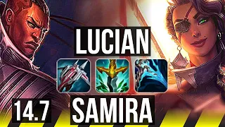 LUCIAN & Nami vs SAMIRA & Rakan (ADC) | Comeback, Quadra, 56k DMG, 400+ games | EUW Master | 14.7