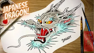 How to draw a japanese dragon tattoo flash - Hand painted tattoo flash