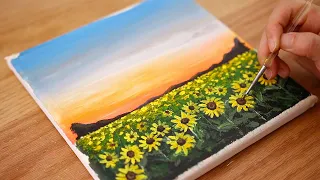 How to paint Sunflower Field 🌻 | Step by step Acrylic Painting #168