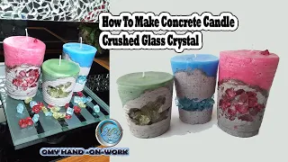 How To Make Concrete Candle  | With Crushed Glass Crystal | DIY CRUSHED GLASS CANDLE HOLDER