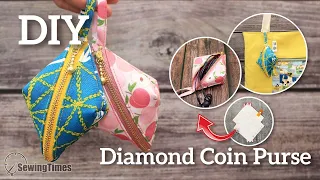 DIY Diamond Coin Purse | How to make a Mini Zipper Pouch [sewingtimes]