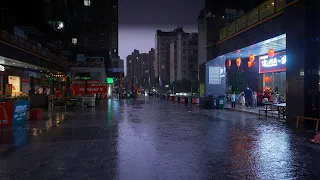 [4K] Night walk in heavy rain, thunderstorm and lightning. Huaxi, Guiyang, China