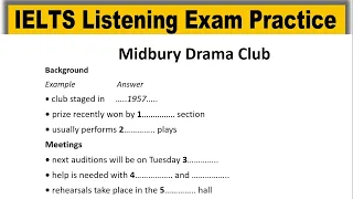 Midbury Drama Club listening practice test 2023 with answers | IELTS Listening Practice Test