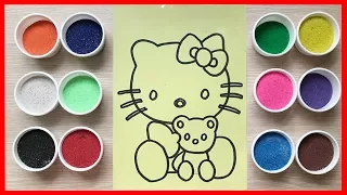 TÔ MÀU TRANH CÁT Mèo Hello Kitty ôm gấu Teddy - Learn Color Sand Painting (Chim Xinh)