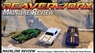 DIecast racing 67 Oldsmobile 68 Mercury Cougar 71 Plymouth Road Runner Beaverworx Mainline Review