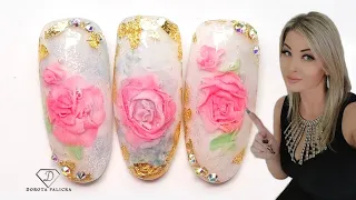 3D frozen rose nail art. Encapsulated in gel 3D rose. 🌹