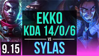 EKKO vs SYLAS (MID) | KDA 14/0/6, 78% winrate, Legendary | Korea Diamond | v9.15