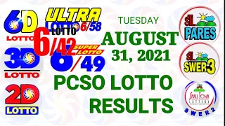 Lotto Result August 31 2021 (Tuesday), 6/58, 6/49, 6/42, 3D, 2D | PCSO Lottery draw