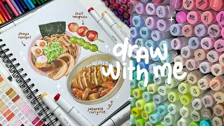 draw with me, japanese food illustrations🍱🍥🎏 using alcohol based marker and bleedproof marker pad📦