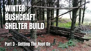 Winter Bushcraft Shelter Build - Part 3 - Getting The Roof and walls done