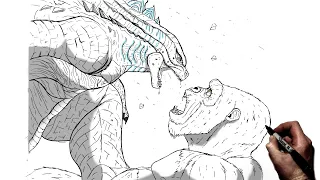 How To Draw Godzilla Vs Kong (Chest Stomp) | Step By Step | Godzilla vs Kong