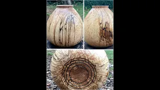 Woodturning a spalted beech hollow from. Part 2
