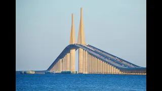 Driving Over Sunshine Skyway Bridge to Tampa, FL