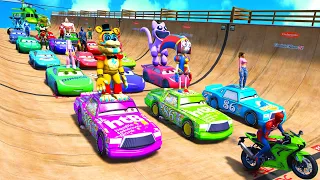 GTA V - FNAF and POPPY PLAYTIME CHAPTER 3 in the Epic New Stunt Race For MCQUEEN CARS by Trevor #009