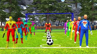 Game 5 Superhero Pro Challenge Spider Man to play soccer with Cow vs Elephant, Gorilla, Lion, Horse