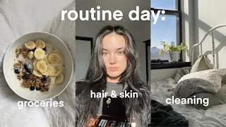 all of my routines in one day: hair + skincare, grocery shopping, cleaning, etc.