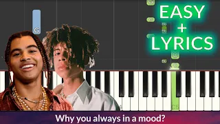 24kGoldn - Mood ft. iann dior EASY Piano Tutorial + Lyrics