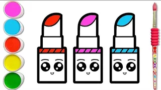 Beautiful Lipstick s Drawing Painting and Colouring For kids Tolders. How to draw a cute lipstick