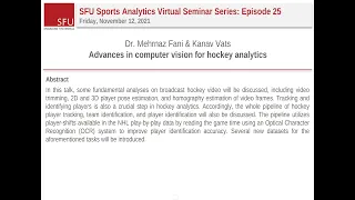 SFU Sports Analytics Seminar: Advances in computer vision for hockey analytics