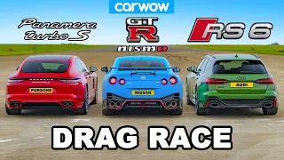 Nissan GT-R NISMO v Audi RS6 v Panamera Turbo S: DRAG RACE