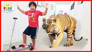 Ryan Pretend Play with Zoo animals for Children Hide and Seek!!!