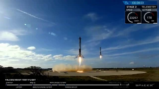 Синхронная посадка ступеней Falcon Heavy - SpaceX Falcon Heavy Side Boosters Landing