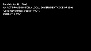 Republic Act No. 7160 Local Government Code of 1991