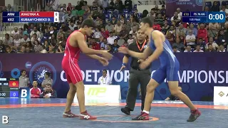 1/8 FS - 76 kg: A. AVAGYAN (ARM) df. D. KUBANYCHBEKO (KGZ) by TF, 10-0