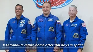 Live: Astronauts return home after 168 days in space 美俄宇航员旅居太空168天后重返地球