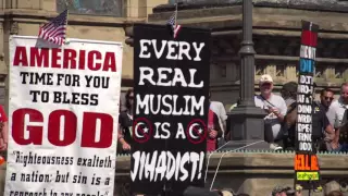 Republican and Democratic Protesters on Public Square separated by cops