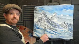 Paint mountains with a Palette knife | oil painting tutorial for beginners