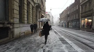 Winter Snow in Zagreb, Croatia 4K