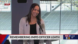 Tiana Leath, Officer Leath’s sister, speaks at her funeral service