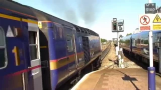 An 'up' FGW Paxman Valenta powered HST screams out of Reading on the Down line for London Paddington