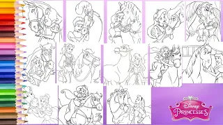Coloring Disney Princesses with Horse Pets - Coloring pages COMPILATION