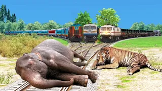 Three Trains vs Elephant Vs Tiger | Stops the Train – Train Simulator