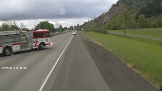 Fire truck makes U-Turn in front of my loaded Semi truck.