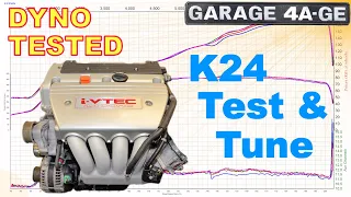 K24  Testing & tuning VTC, VTEC - Dyno tested k24 pt1