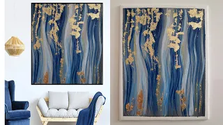 SIMPLE yet STYLISH ACRYLIC GOLD leaf art that everyone can try Acrylic painting |goldleaf|navy blue