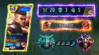 PAQUITO SAVAGE !!! PAQUITO BEST BUILD AND EMBLEM | PAQUITO TOP 1 GLOBAL SOLO RANK EPIC EASY WIN.