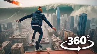 360° ASTEROID STRIKES the CITY | Realistic Rooftop Escape VR 360 Video 4K Ultra HD