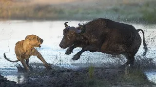 Африканская стенобитная машина- БУЙВОЛ В ДЕЛЕ! Буйволы против львов, крокодилов, носорогов и слонов!