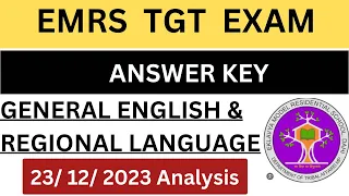 EMRS General English answer key l TGT English l Regional Language EMRS answer key l EMRS answer key