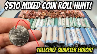 Tallchief Quarter Error FOUND in $510 Mixed Customer Wrapped Coin Roll Hunt!